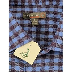 Peter Millar Blue and Brown Checkered Casual Button Down Shirt